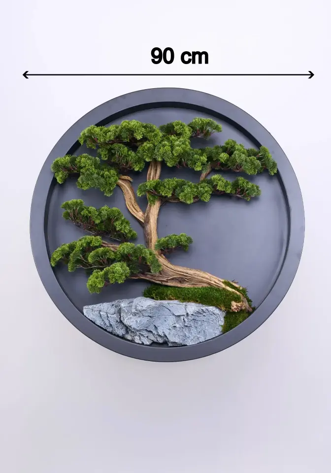 Doğal Ağaç Gövdeli Yapay Bonsai Tablo Daire 90 cm TB-1248