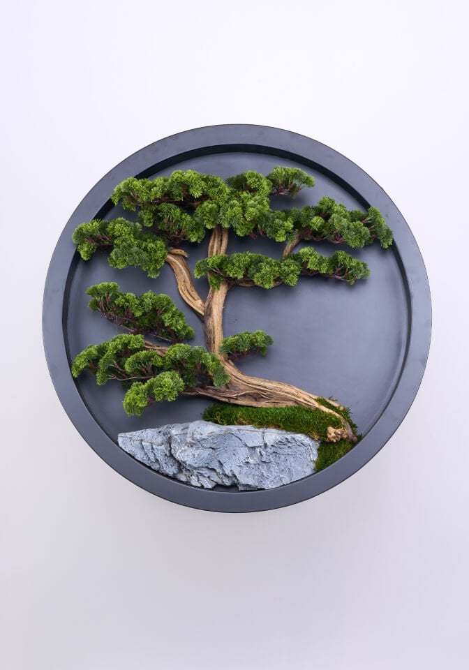 Doğal Ağaç Gövdeli Yapay Bonsai Tablo Daire 90 cm TB-1248