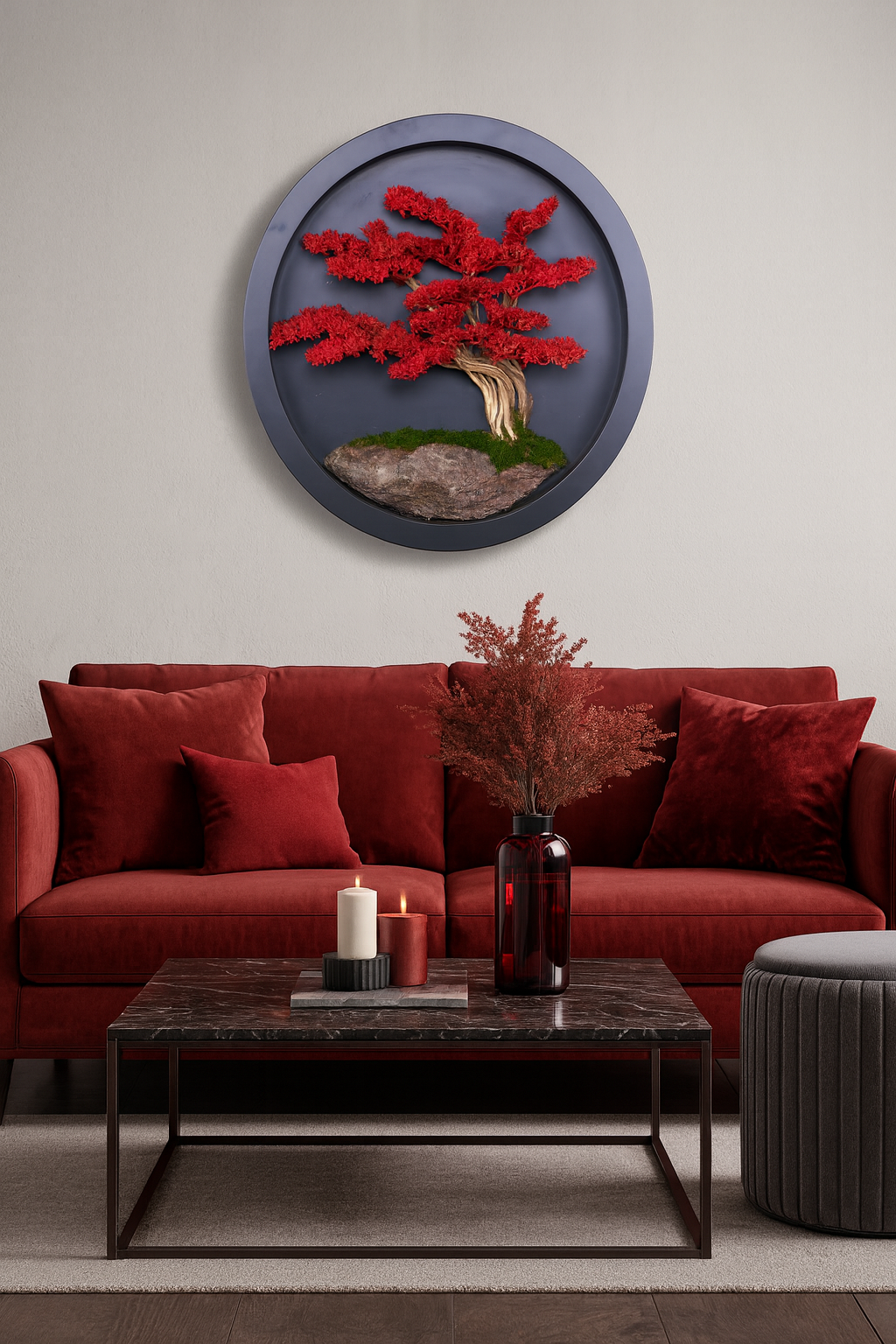 Doğal Ağaç Gövdeli Yapay Bonsai Tablo Daire 90 cm TB-1249