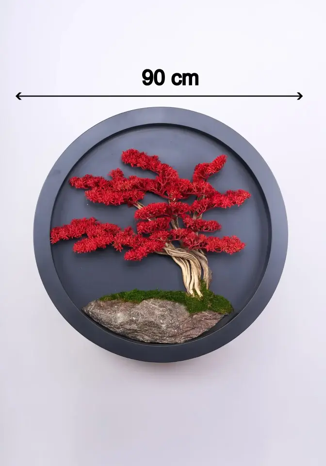 Doğal Ağaç Gövdeli Yapay Bonsai Tablo Daire 90 cm TB-1249