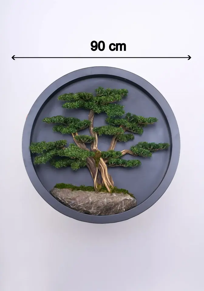 Doğal Ağaç Gövdeli Yapay Bonsai Tablo Daire 90 cm TB-1250