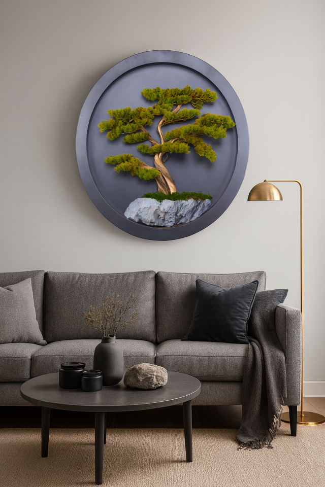 Doğal Ağaç Gövdeli Yapay Bonsai Tablo Daire 90 cm TB-1251