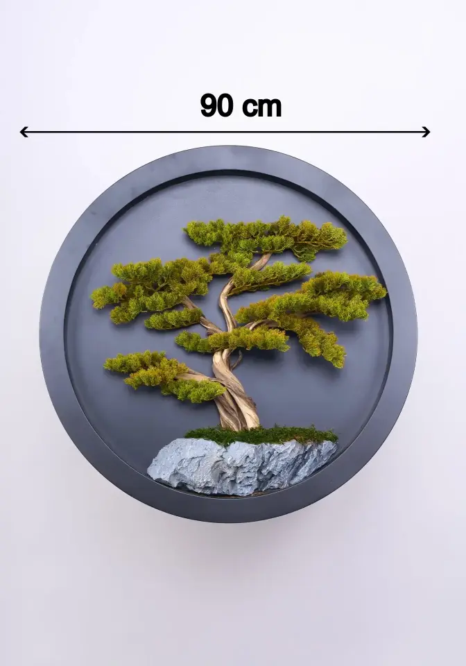 Doğal Ağaç Gövdeli Yapay Bonsai Tablo Daire 90 cm TB-1251