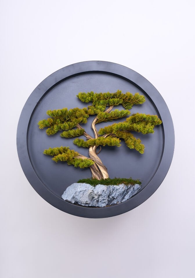 Doğal Ağaç Gövdeli Yapay Bonsai Tablo Daire 90 cm TB-1251