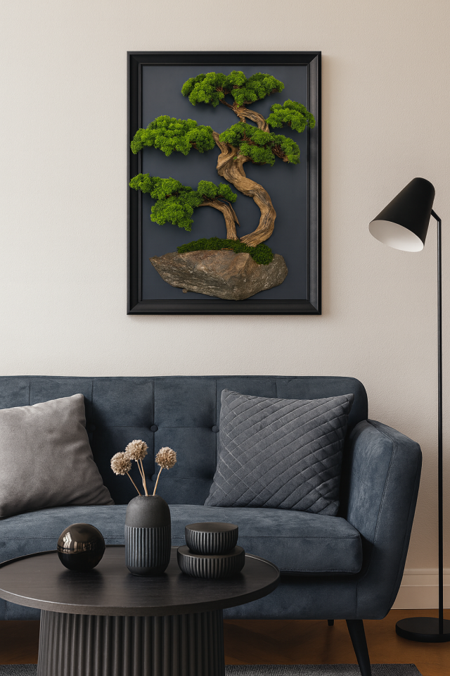 Doğal Ağaç Gövdeli Yapay Bonsai Tablo Dikdörtgen 50 X 70 cm TB-1252