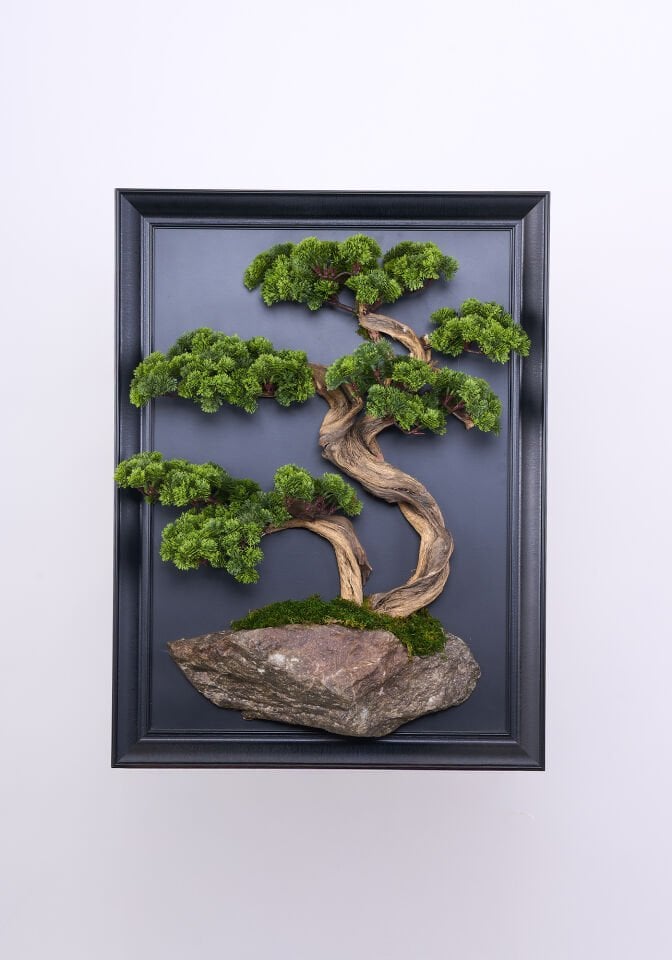 Doğal Ağaç Gövdeli Yapay Bonsai Tablo Dikdörtgen 50 X 70 cm TB-1252