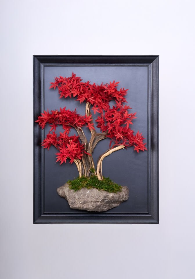 Doğal Ağaç Gövdeli Yapay Bonsai Tablo Dikdörtgen 50 X 70 cm TB-1253