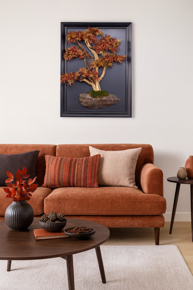 Doğal Ağaç Gövdeli Yapay Bonsai Tablo Dikdörtgen 50 X 70 cm TB-1254