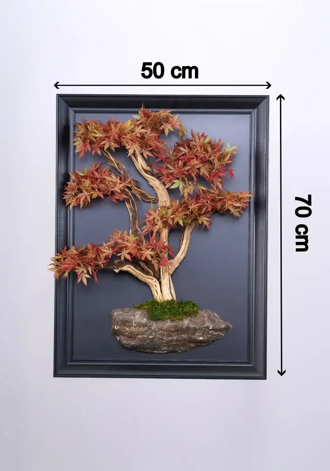 Doğal Ağaç Gövdeli Yapay Bonsai Tablo Dikdörtgen 50 X 70 cm TB-1254