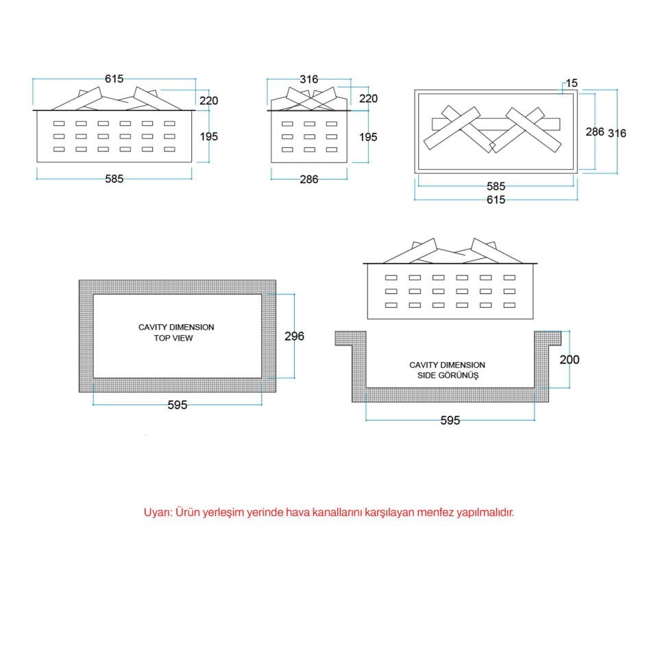 3D Elektrikli Şömine Flameline Vasko Serisi-VP60 60 cm