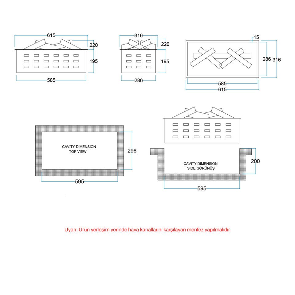 3D Elektrikli Şömine Flameline Vasko Serisi-VP60 60 cm