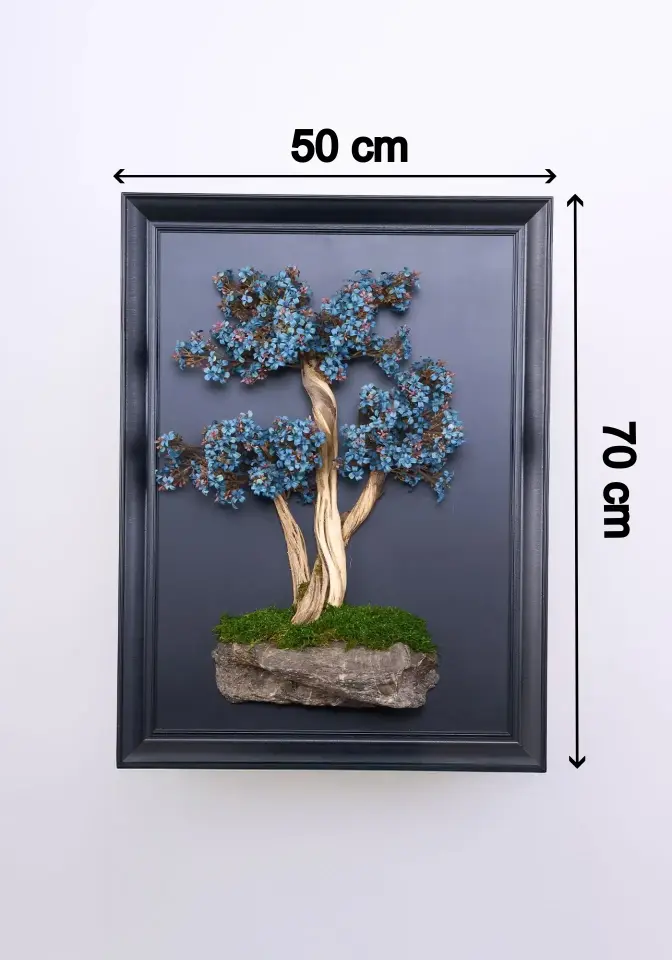 Doğal Ağaç Gövdeli Yapay Bonsai Tablo Dikdörtgen 50 X 70 cm TB-1255
