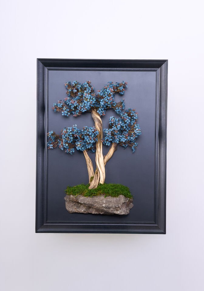 Doğal Ağaç Gövdeli Yapay Bonsai Tablo Dikdörtgen 50 X 70 cm TB-1255