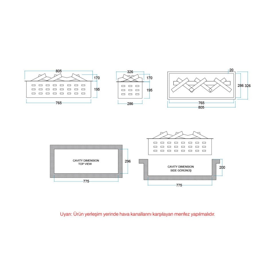 3D Elektrikli Şömine Flameline Vasko Serisi-VP80 80 cm