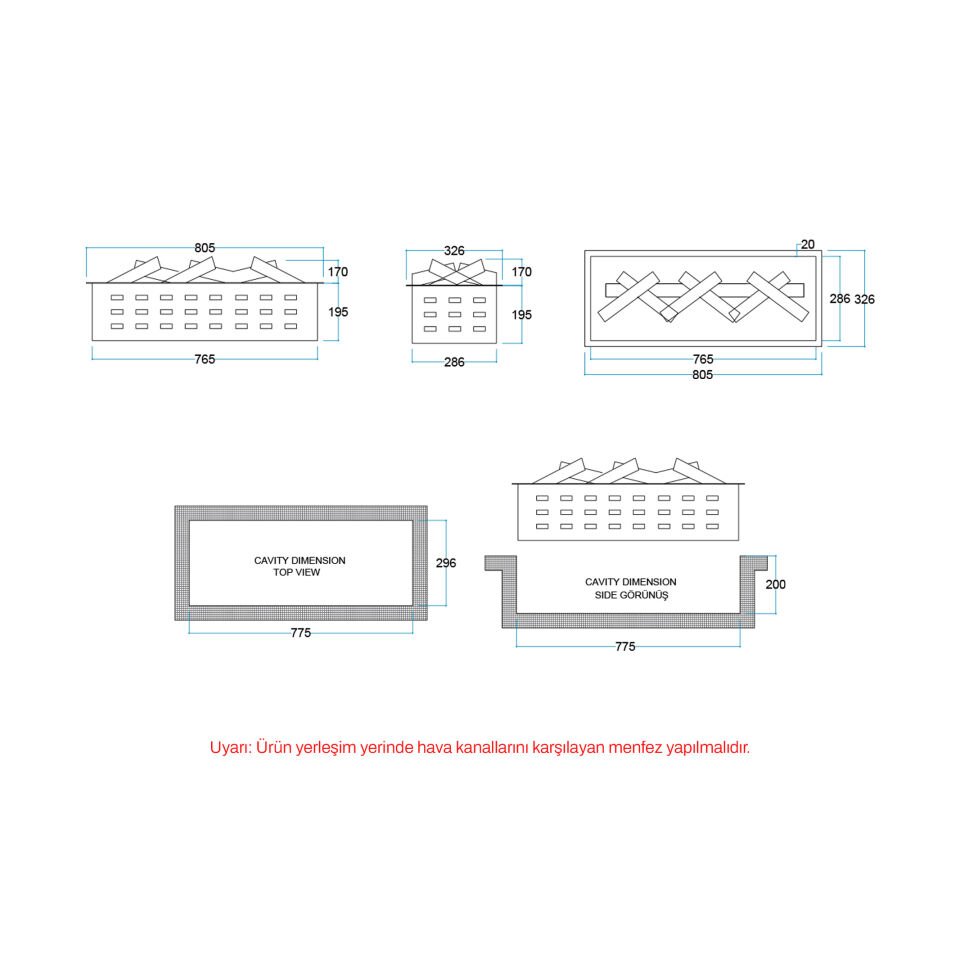 3D Elektrikli Şömine Flameline Vasko Serisi-VP80 80 cm
