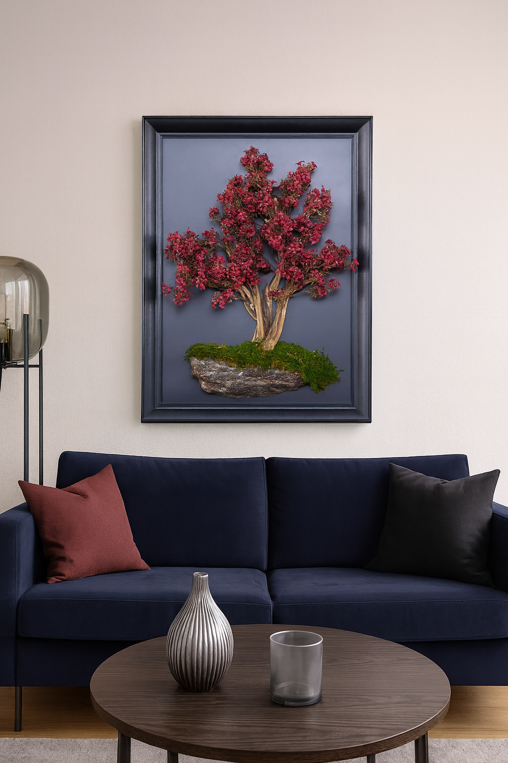 Doğal Ağaç Gövdeli Yapay Bonsai Tablo Dikdörtgen 50 X 70 cm TB-1256