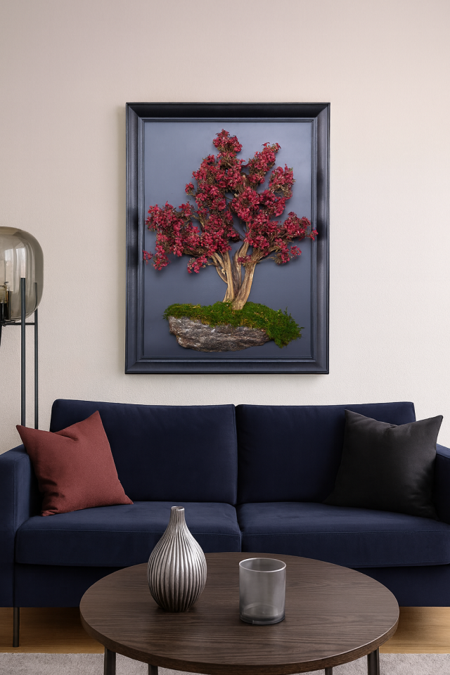 Doğal Ağaç Gövdeli Yapay Bonsai Tablo Dikdörtgen 50 X 70 cm TB-1256