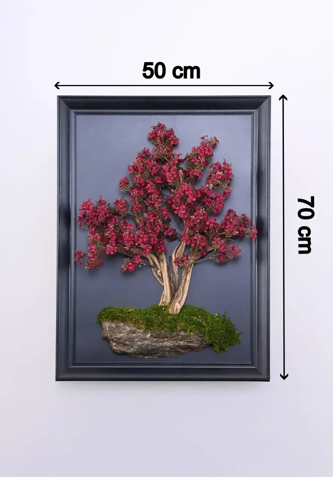 Doğal Ağaç Gövdeli Yapay Bonsai Tablo Dikdörtgen 50 X 70 cm TB-1256