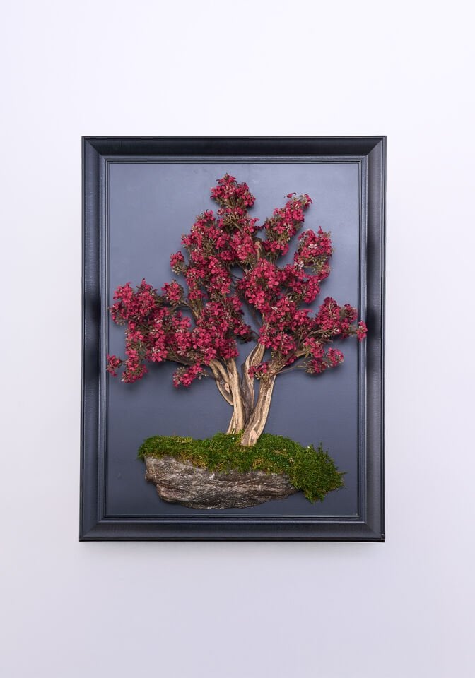 Doğal Ağaç Gövdeli Yapay Bonsai Tablo Dikdörtgen 50 X 70 cm TB-1256