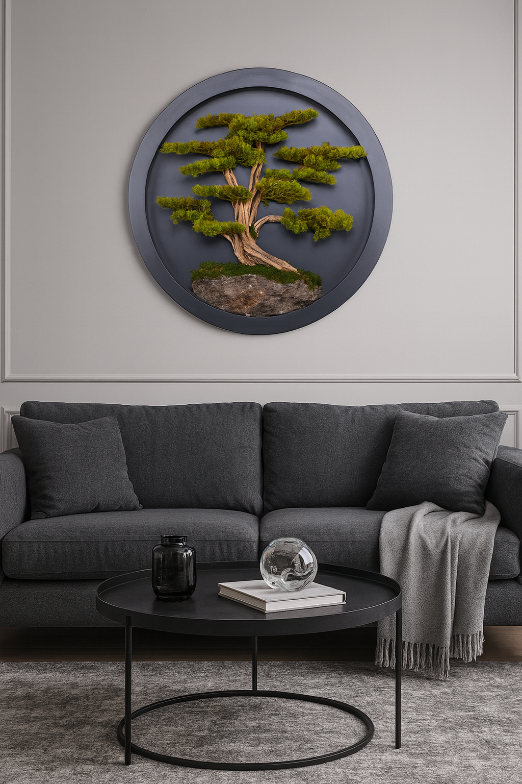 Doğal Ağaç Gövdeli Yapay Bonsai Tablo Daire 90 cm TB-1257