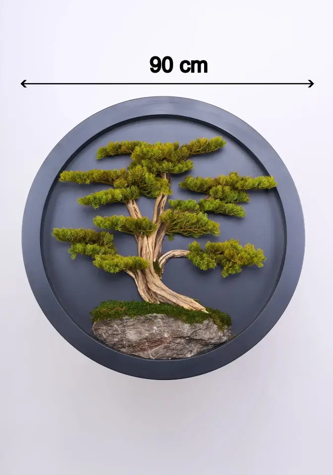 Doğal Ağaç Gövdeli Yapay Bonsai Tablo Daire 90 cm TB-1257