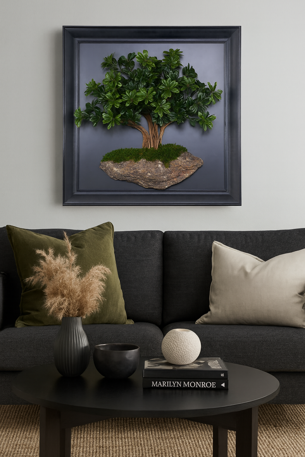 Doğal Ağaç Gövdeli Yapay Bonsai Tablo Kare 90 X 90 cm TB-1258