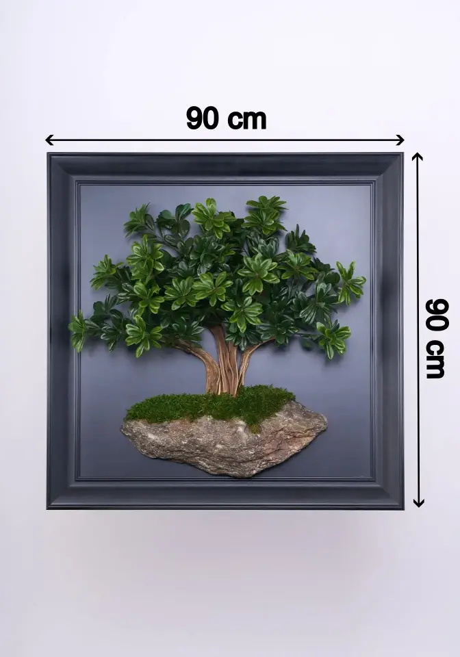 Doğal Ağaç Gövdeli Yapay Bonsai Tablo Kare 90 X 90 cm TB-1258