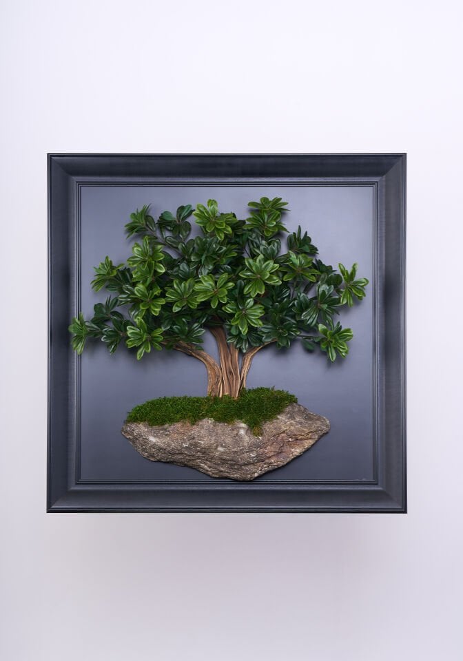Doğal Ağaç Gövdeli Yapay Bonsai Tablo Kare 90 X 90 cm TB-1258