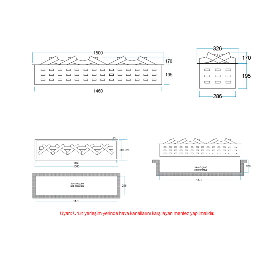 3D Elektrikli Şömine Flameline Vasko Serisi-VP150 150 cm