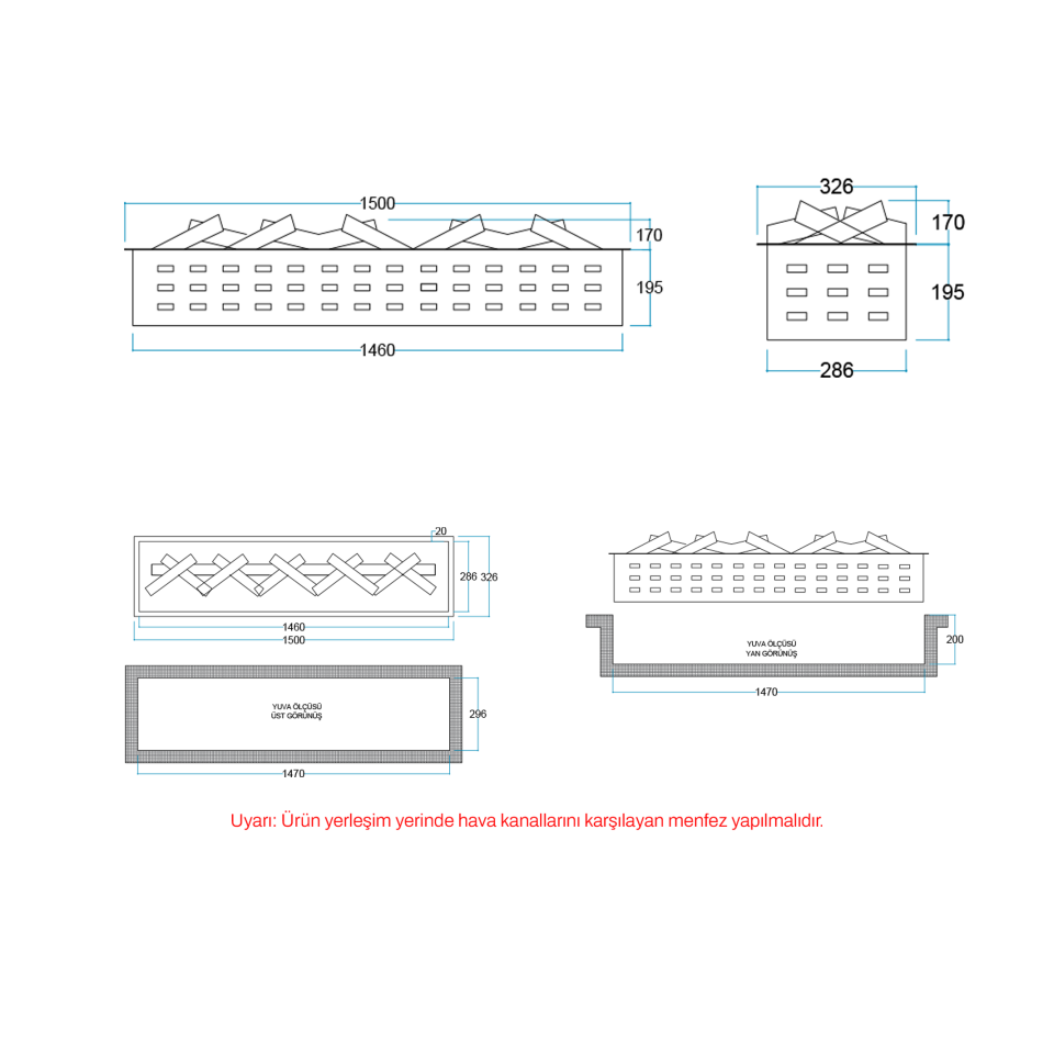 3D Elektrikli Şömine Flameline Vasko Serisi-VP150 150 cm