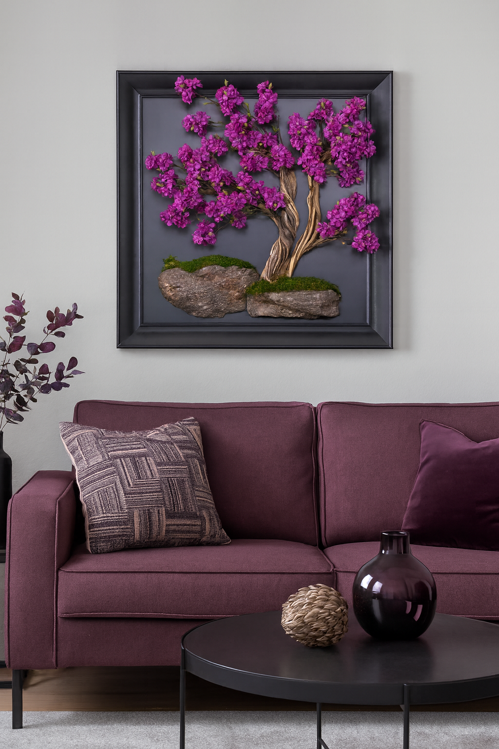 Doğal Ağaç Gövdeli Yapay Bonsai Tablo Kare 90 X 90 cm TB-1260