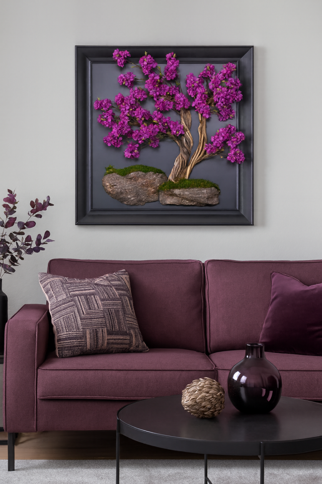 Doğal Ağaç Gövdeli Yapay Bonsai Tablo Kare 90 X 90 cm TB-1260