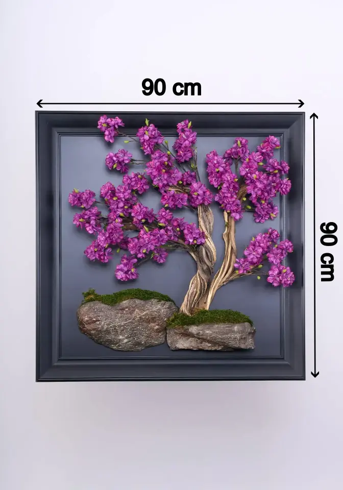 Doğal Ağaç Gövdeli Yapay Bonsai Tablo Kare 90 X 90 cm TB-1260