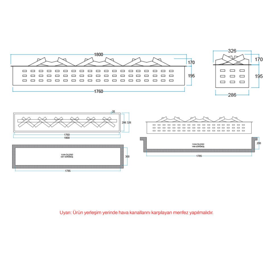 3D Elektrikli Şömine Flameline Vasko Serisi-VP180 180 cm