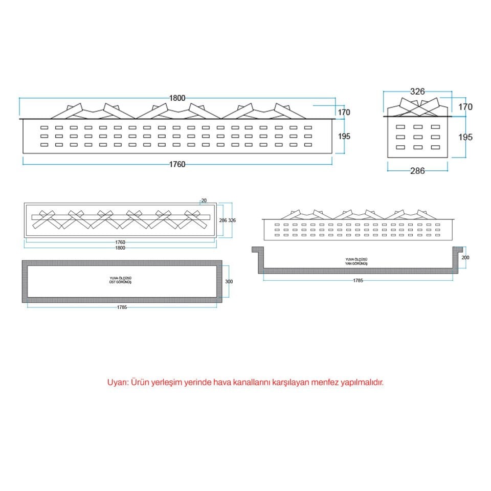 3D Elektrikli Şömine Flameline Vasko Serisi-VP180 180 cm