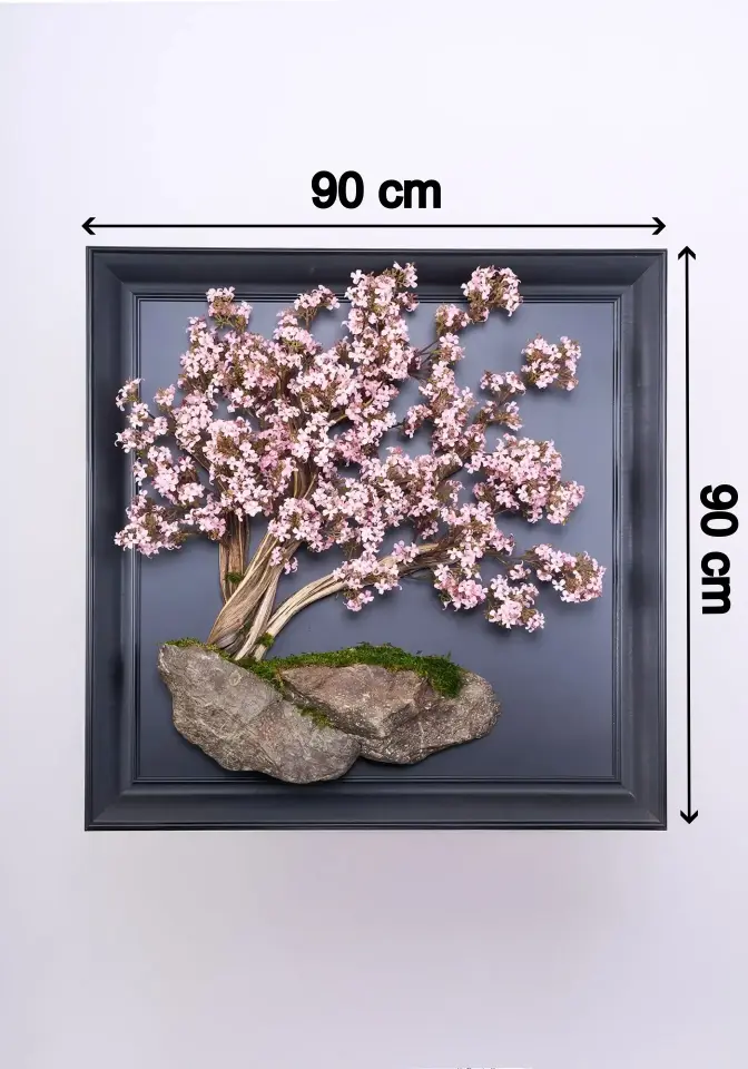 Doğal Ağaç Gövdeli Yapay Bonsai Tablo Kare 90 X 90 cm TB-1262