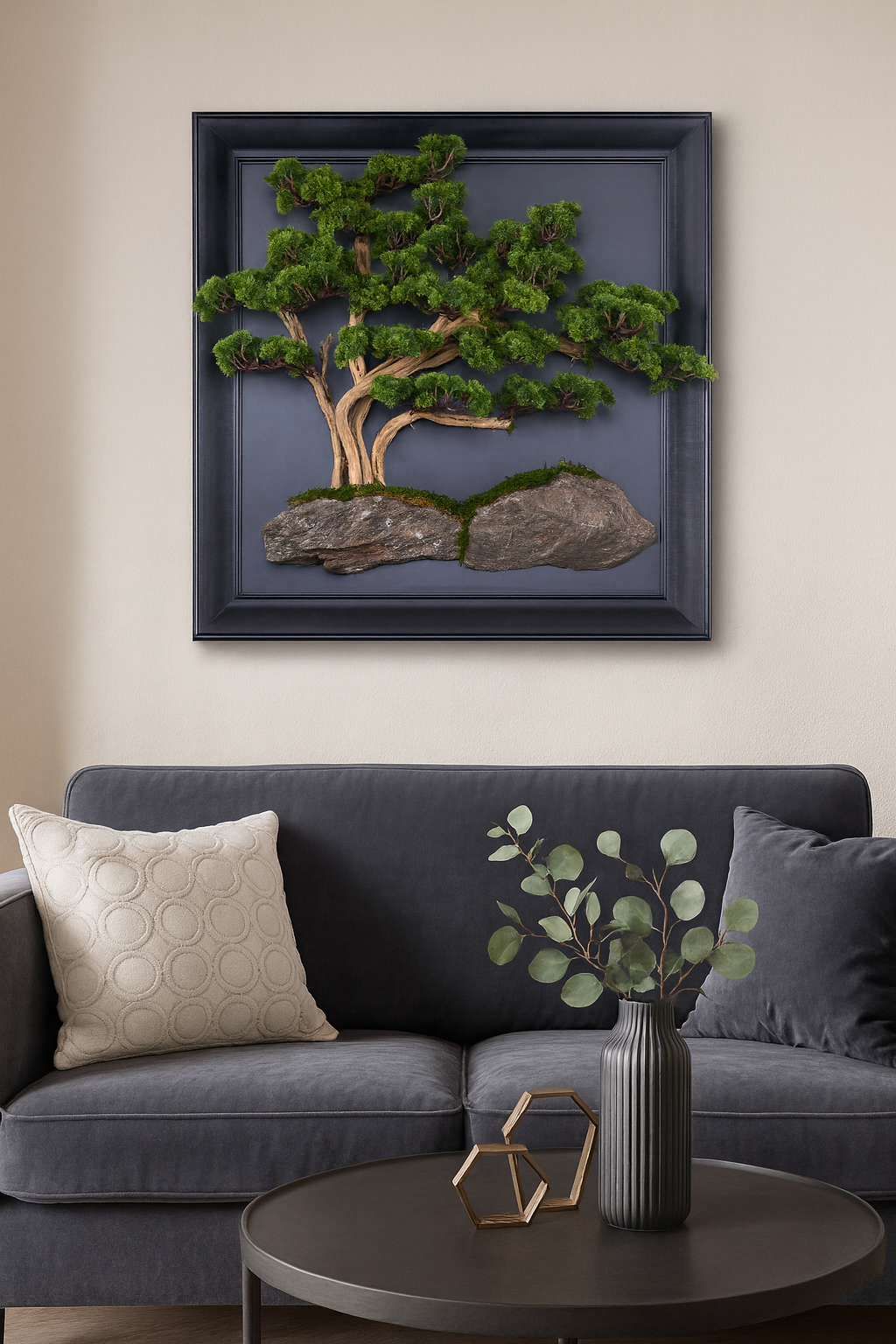 Doğal Ağaç Gövdeli Yapay Bonsai Tablo Kare 90 X 90 cm TB-1263