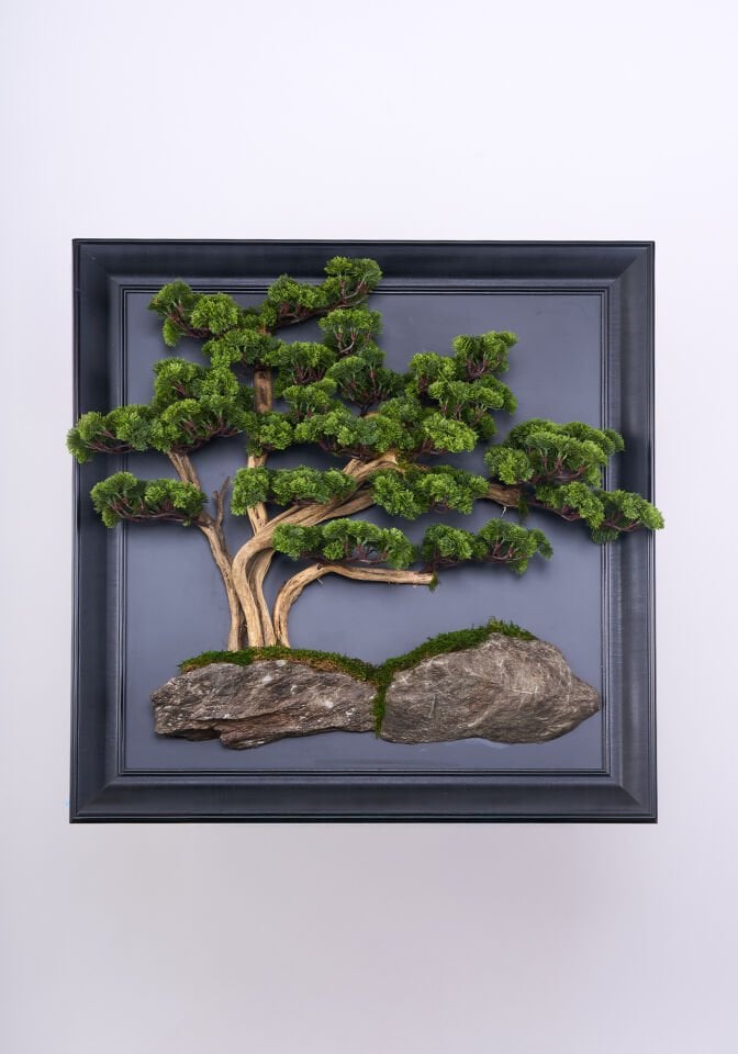Doğal Ağaç Gövdeli Yapay Bonsai Tablo Kare 90 X 90 cm TB-1263
