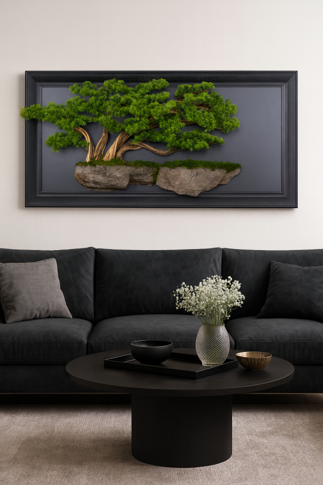 Doğal Ağaç Gövdeli Yapay Bonsai Tablo Dikdörtgen 130 X 60 cm TB-1266