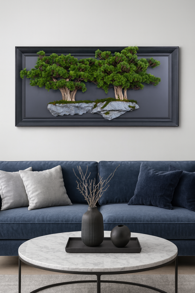 Doğal Ağaç Gövdeli Yapay Bonsai Tablo Dikdörtgen 60 X 130 cm TB-1267