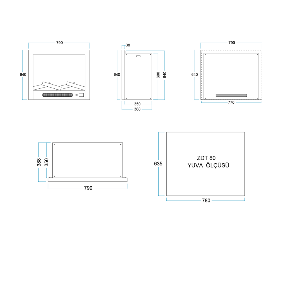 Flameline Elektrikli Şömine 2D Linear Serisi Pao Zdt80 80cm