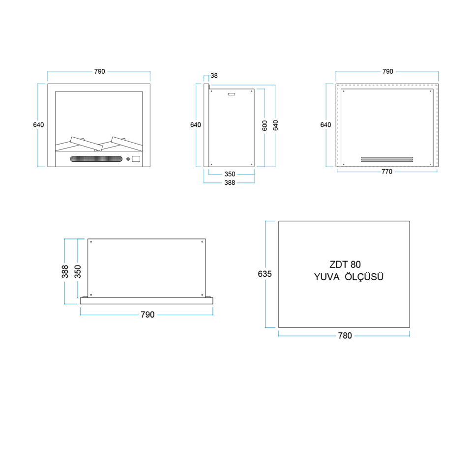 Flameline Elektrikli Şömine 2D Linear Serisi Pao Zdt80 80cm