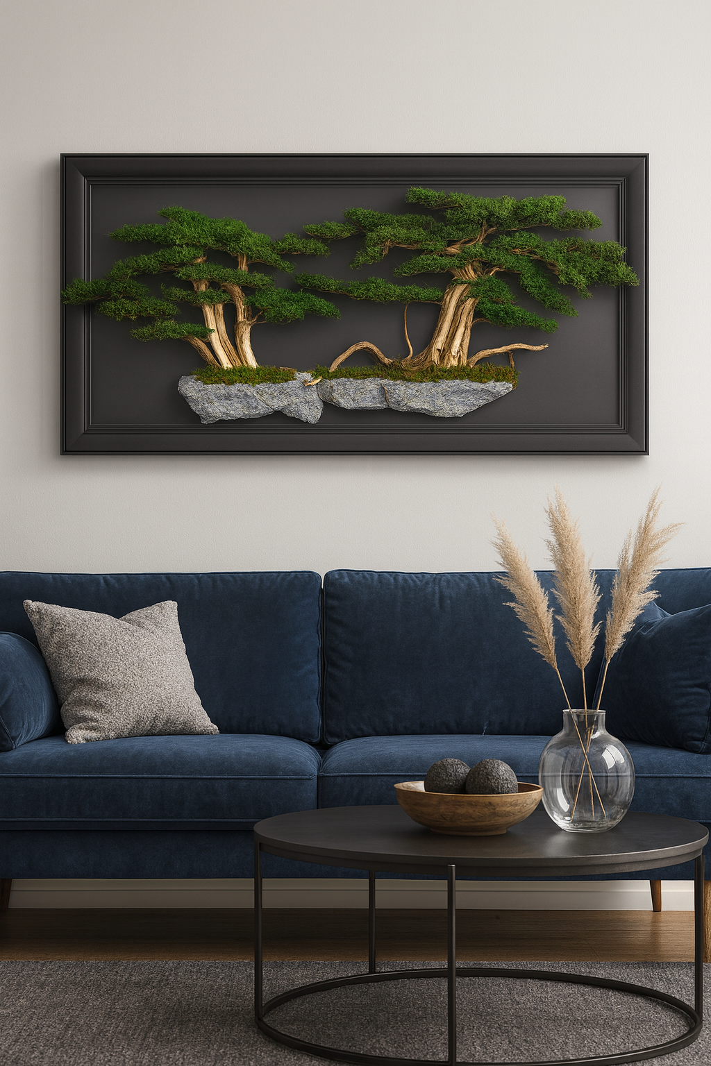 Doğal Ağaç Gövdeli Yapay Bonsai Tablo Dikdörtgen 60 X 130 cm TB-1268