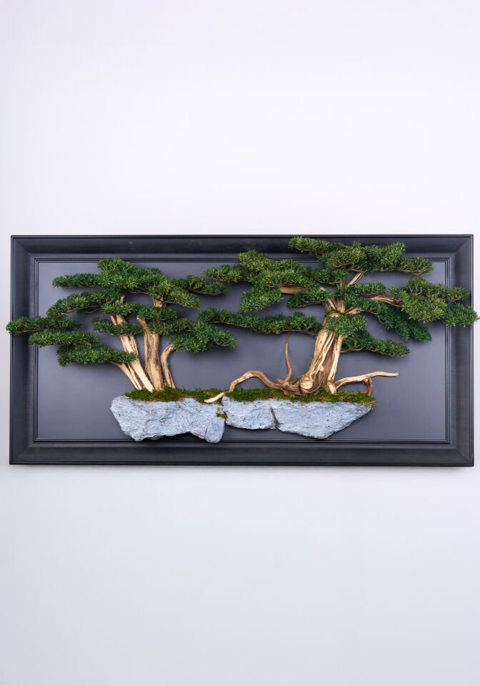 Doğal Ağaç Gövdeli Yapay Bonsai Tablo Dikdörtgen 60 X 130 cm TB-1268
