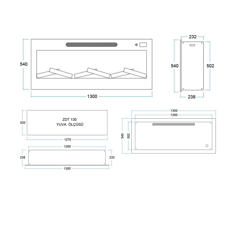 Flameline Elektrikli Şömine 2D Linear Serisi  Pao Zdt130 130 cm