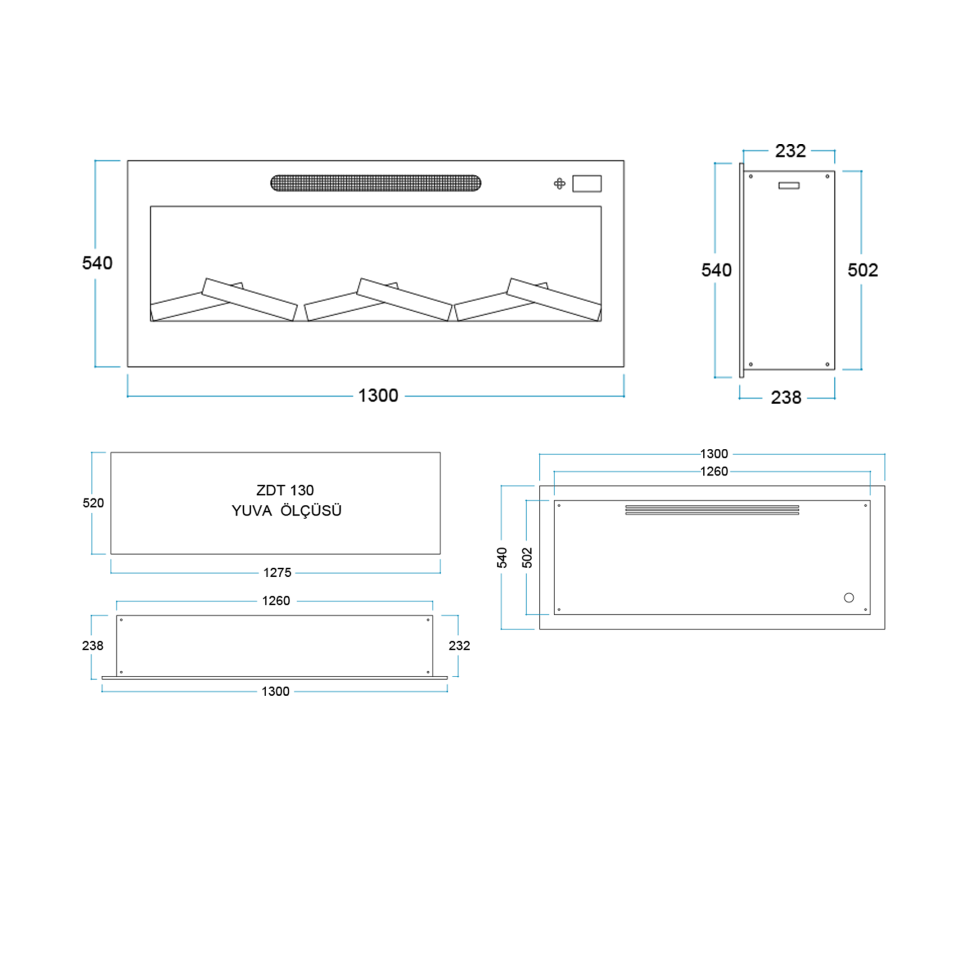 Flameline Elektrikli Şömine 2D Linear Serisi  Pao Zdt130 130 cm