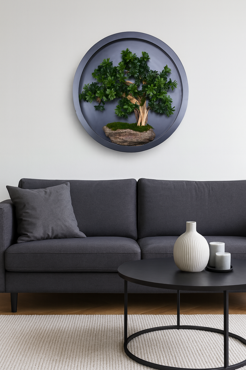 Doğal Ağaç Gövdeli Yapay Bonsai Tablo Daire 110 cm TB-1269