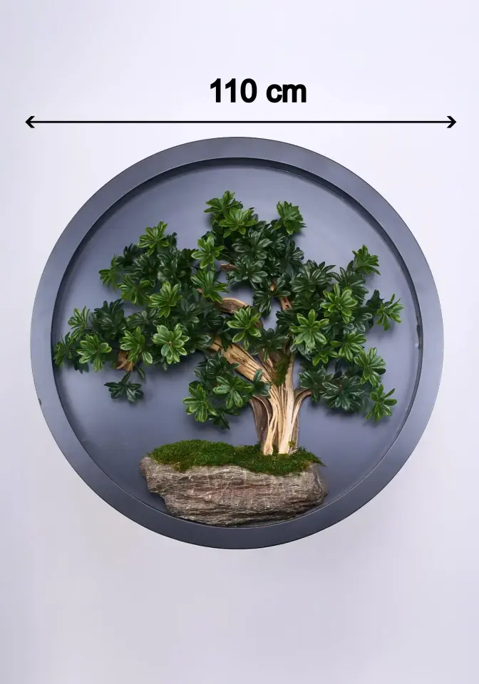 Doğal Ağaç Gövdeli Yapay Bonsai Tablo Daire 110 cm TB-1269