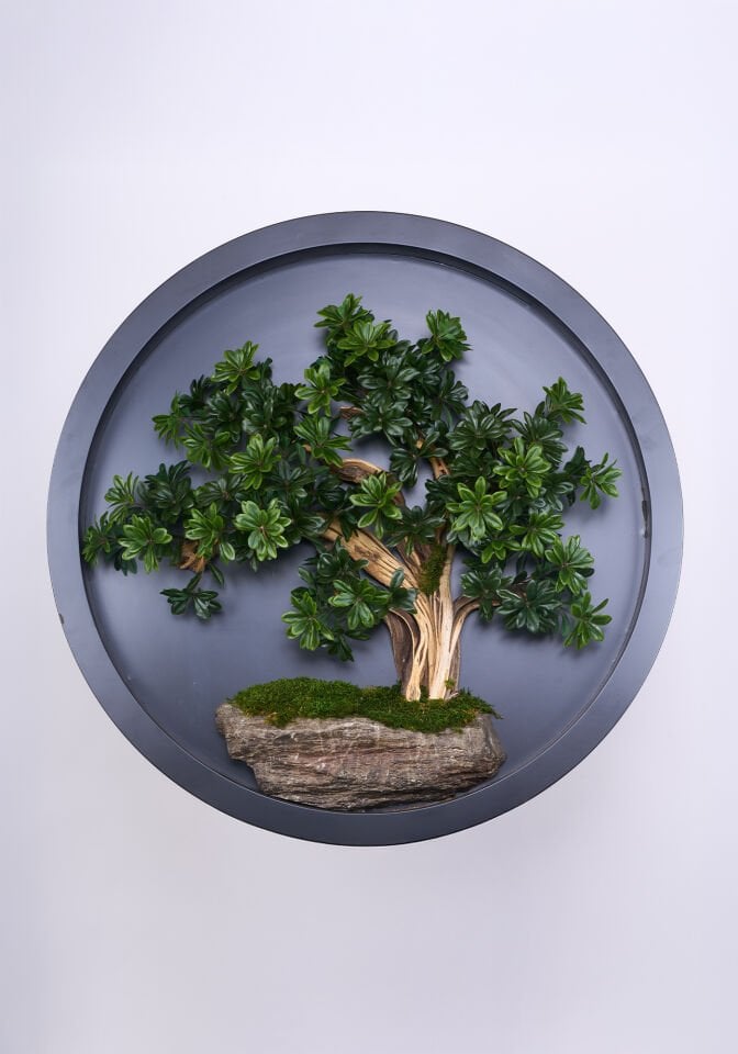 Doğal Ağaç Gövdeli Yapay Bonsai Tablo Daire 110 cm TB-1269