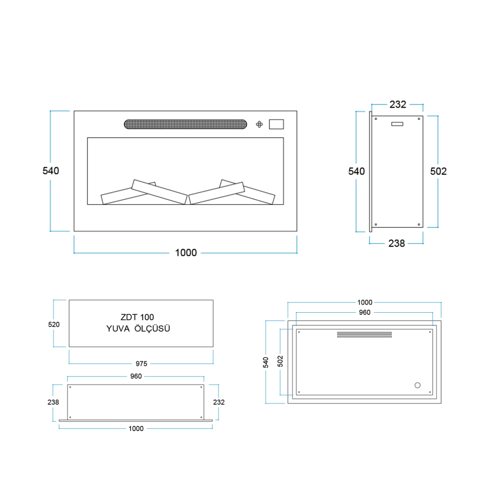 Flameline Elektrikli Şömine 2D Linear Serisi  Pao Zdt100 100 cm